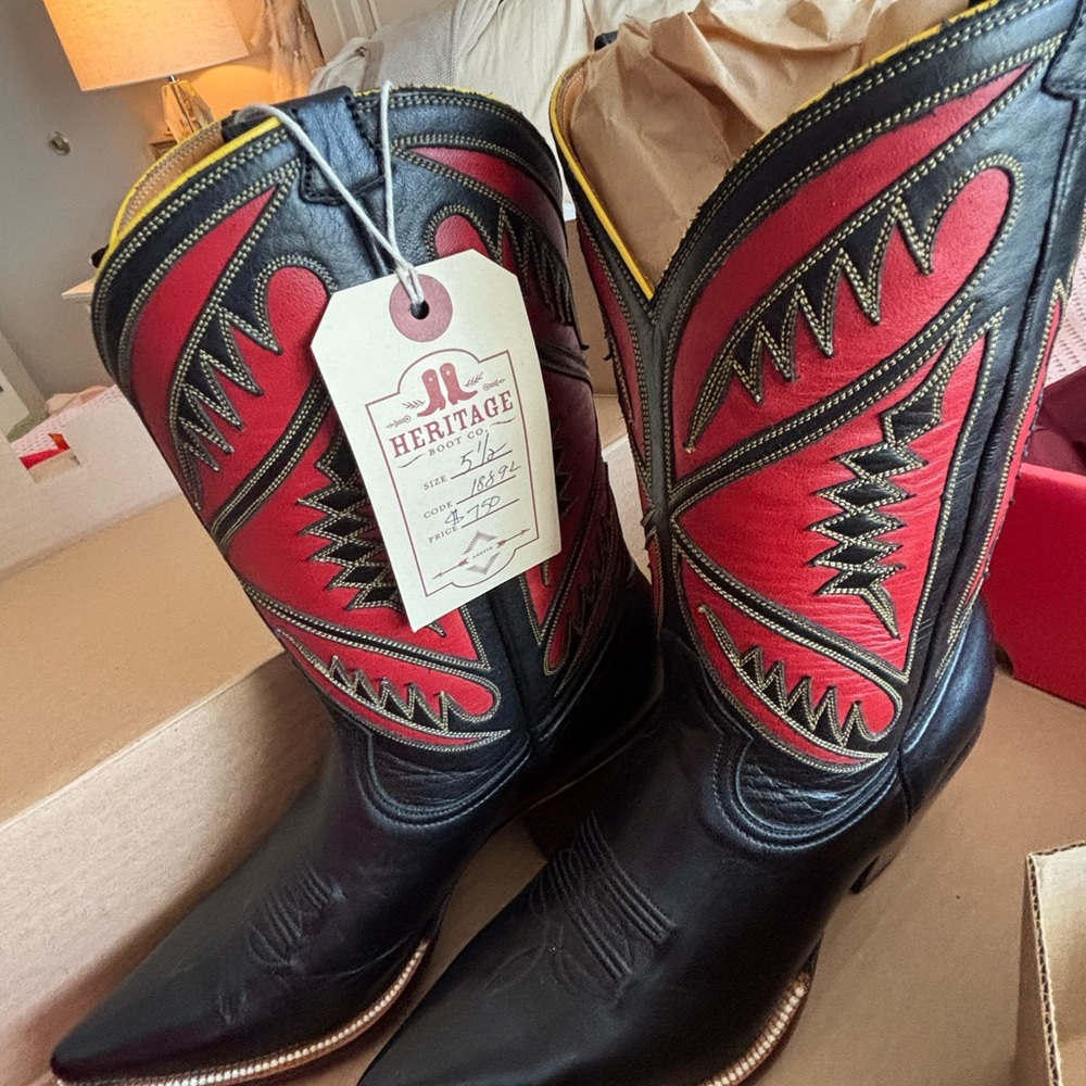 Heritage Red and Black Leather Boots - Picture 2 of 6